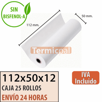 25 rollos papel termico 112x50