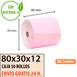 50 rollos papel 80x30 rosa