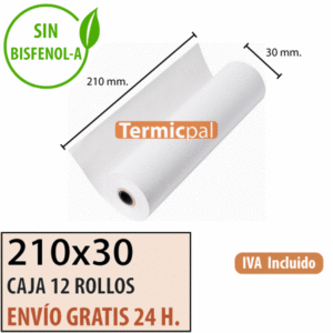 12 rollos papel termico 210x30