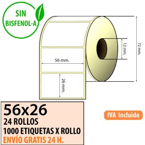 56X26 - 24 Rollos Etiquetas Térmicas