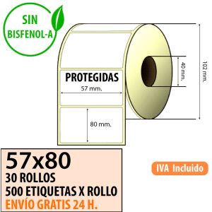 57X80 - 30 Rollos Etiquetas Térmicas PROTEGIDAS