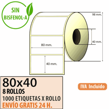 80x40 - 8 Rollos de Etiquetas Térmicas