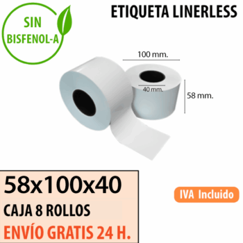 58X100X40 - 8 Rollos Etiquetas LINERLESS