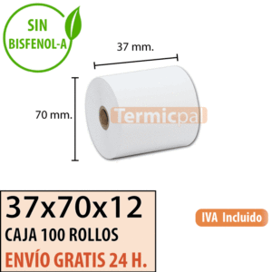 100 rollos papel termico 37x70