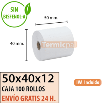 100 rollos papel termico 50x40