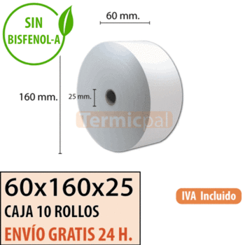 10 rollos papel termico 60x160x25