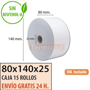 15 rollos papel termico 80x140x25
