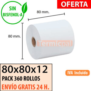 360 Rollos Papel Térmico 80X80