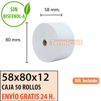 50 rollos papel termico 58x80