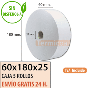5 rollos papel termico 60x180x25