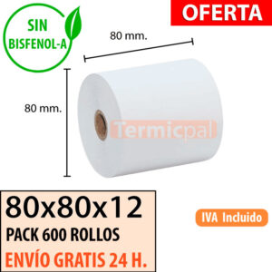 600 Rollos Papel Térmico 80X80