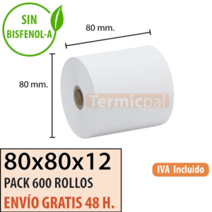 600 rollos papel termico 80x80