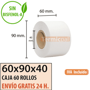 60 rollos papel termico 60x90x40