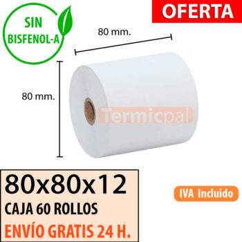 60 Rollos Papel Térmico 80X80