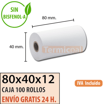 100 rollos papel termico 80x40