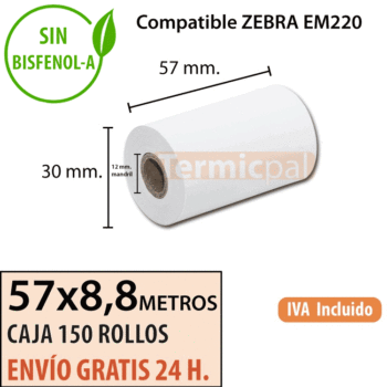 150 rollos maquina zebra 57x8.8