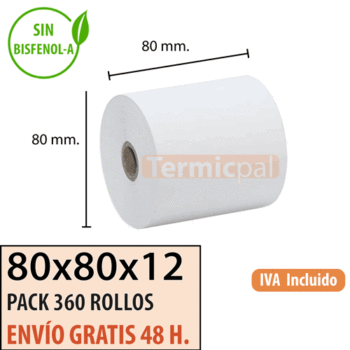 360 rollos papel termico 80x80