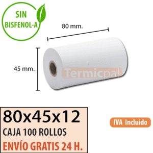 100 rollos papel termico 80x45
