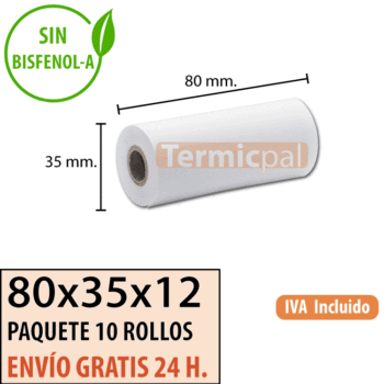 10 rollos papel termico 80x35