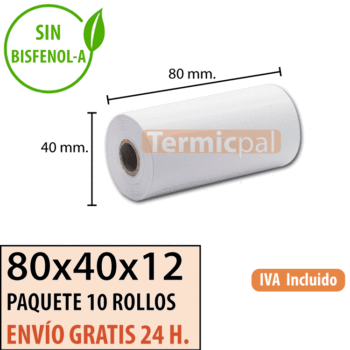 10 rollos papel termico 80x40
