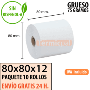 10 rollos papel termico 80x80