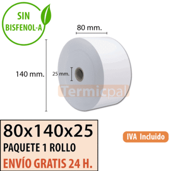 1 rollo papel termico 80x140x25