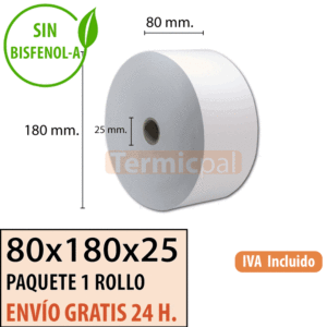 1 rollos papel termico 80x180x25