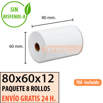 8 rollos papel termico 80x60