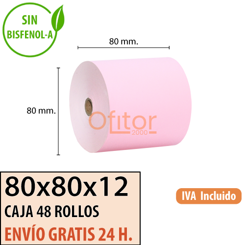 Papel Rosa 80x80 - Caja 48 rollos de Térmico Rosa