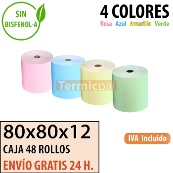 48 Rollos Térmicos 80X80 Color Surtido