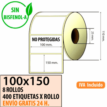 100X150 - 8 Rollos de Etiquetas Térmicas 400 ET/ROLLO